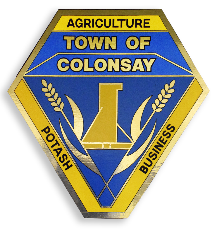 A blue and yellow emblem for the town of colonsay
