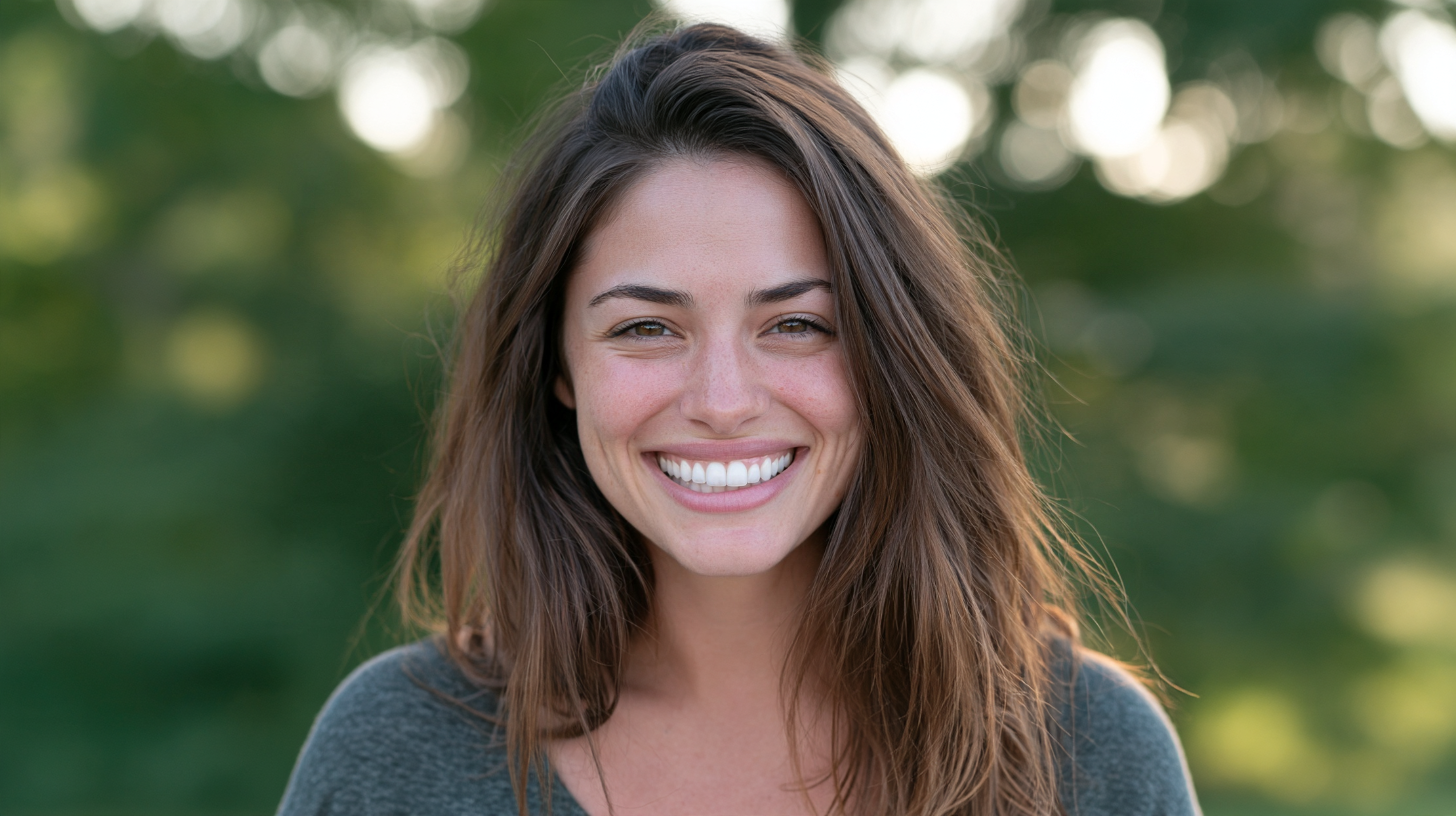 Adult woman smiling outdoors