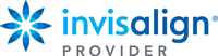 The invisalign provider logo has a blue flower on it.