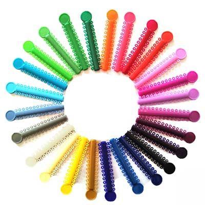A selection of colored elastic bands for personalizing braces
