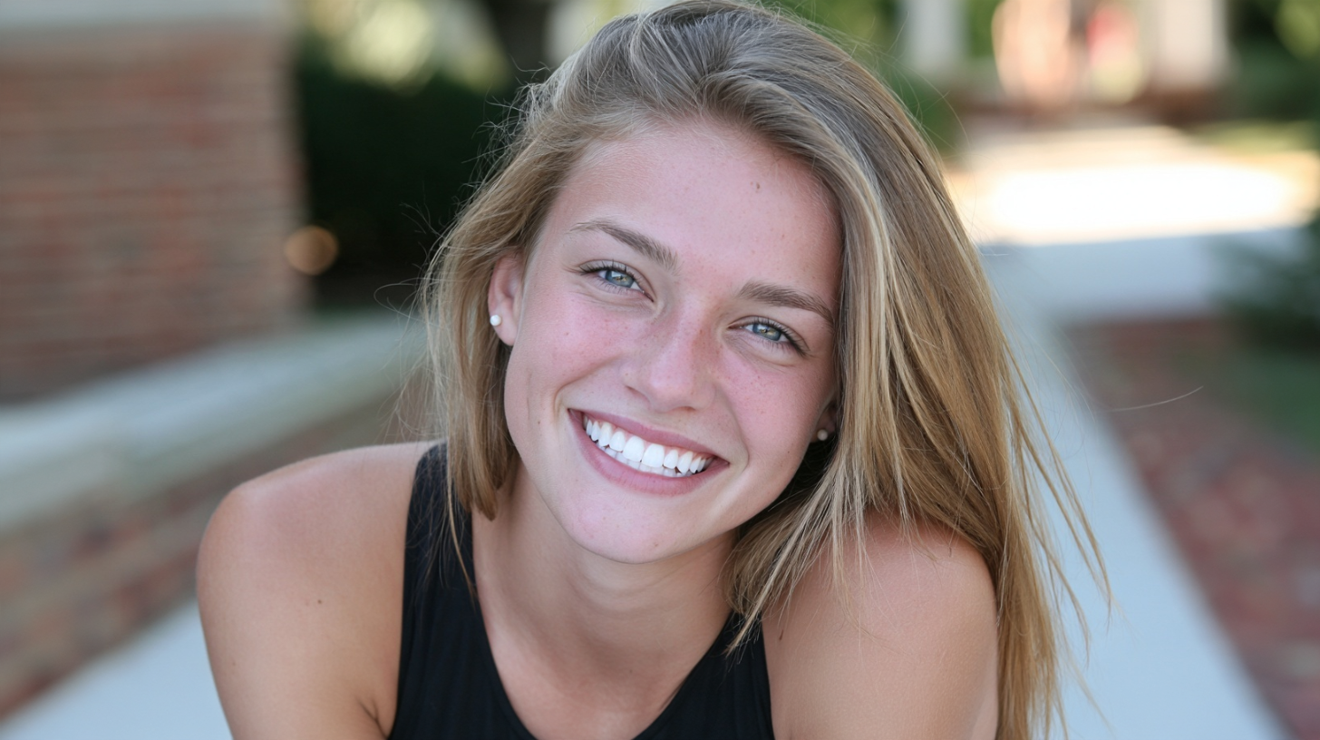 Young woman smiling outdoors