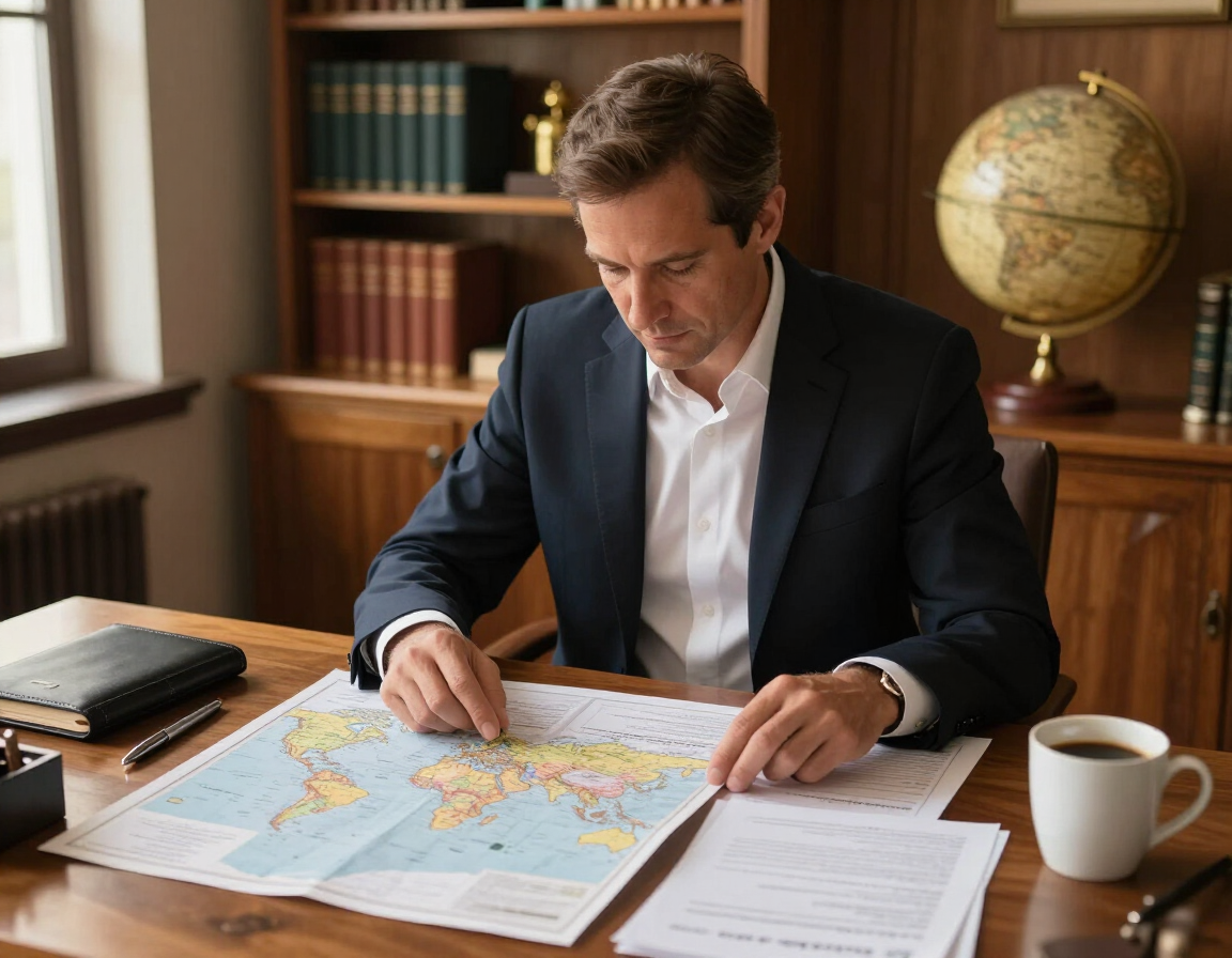 Harry at his desk with travel insurance materials