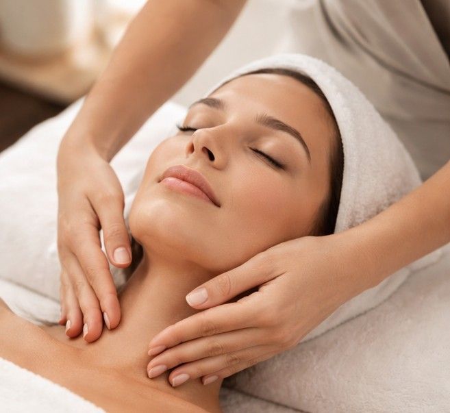 The Skin Studio performing a lymphatic facial massage for a client in Nottingham