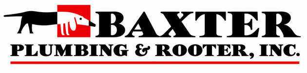 Baxter Plumbing & Rooter, Inc. logo with black dog and red tool icon on white background Baxter Plumbing & Rooter, Inc. logo with black dog and red tool icon on white background