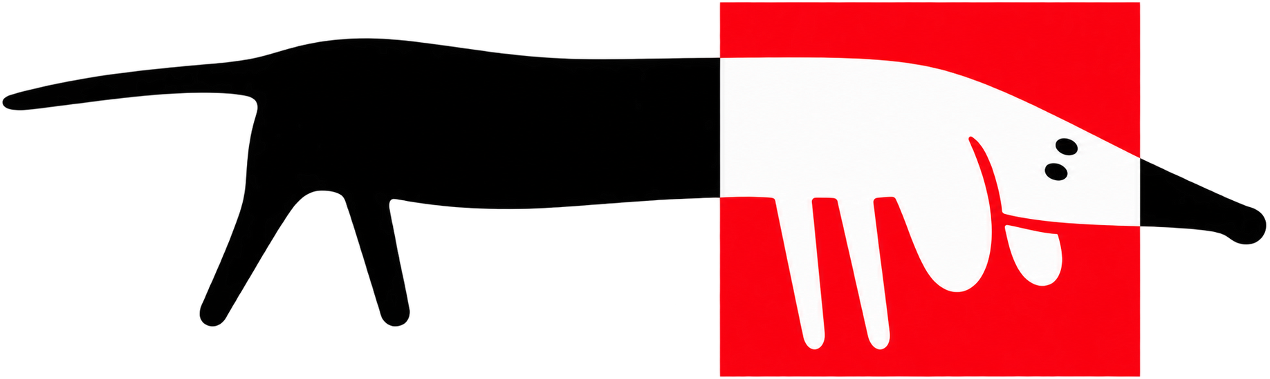 Black dog silhouette with red square logo showing a white dog head and paw prints