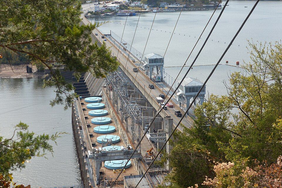 Bagnell Dam Strip in Lake Ozark Missouri showing the historic tourist commercial corridor at the foo