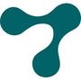 Abstract drielobbig logo in turquoise op een witte achtergrond.
