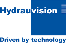 Het Hydrauvision-logo in blauw en wit met de slogan