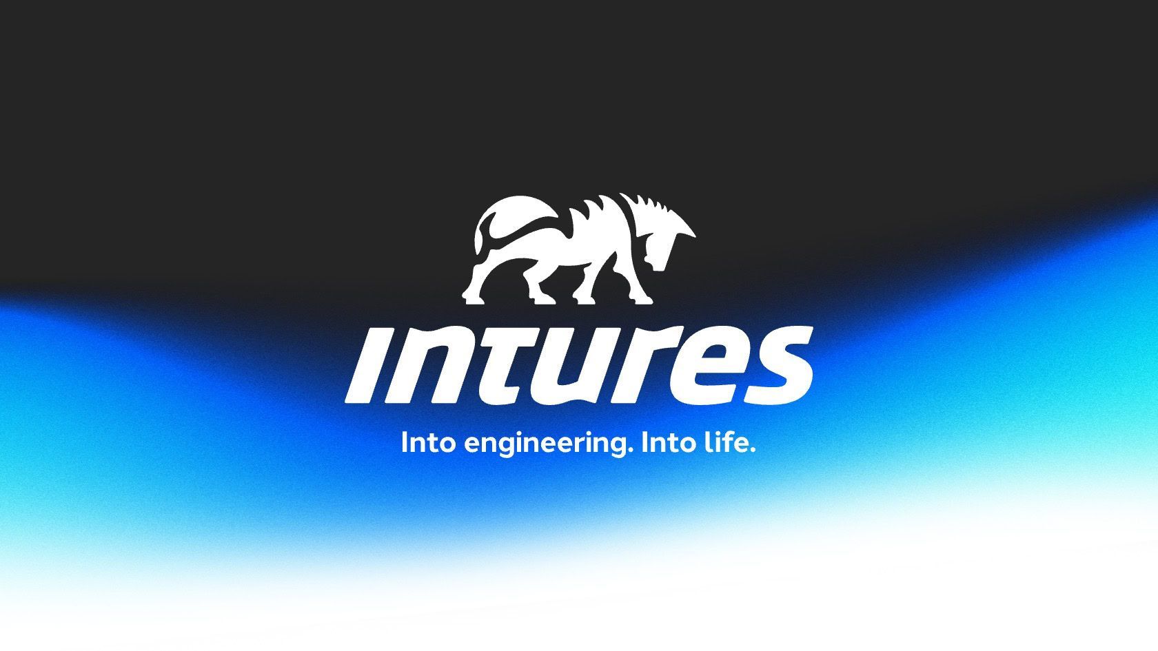 Intures-logo met witte olifant en tekst op een blauw-wit verlopende achtergrond.