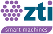 Het logo van ZTI Smart Machines met een paarse stippencluster en turquoise 
