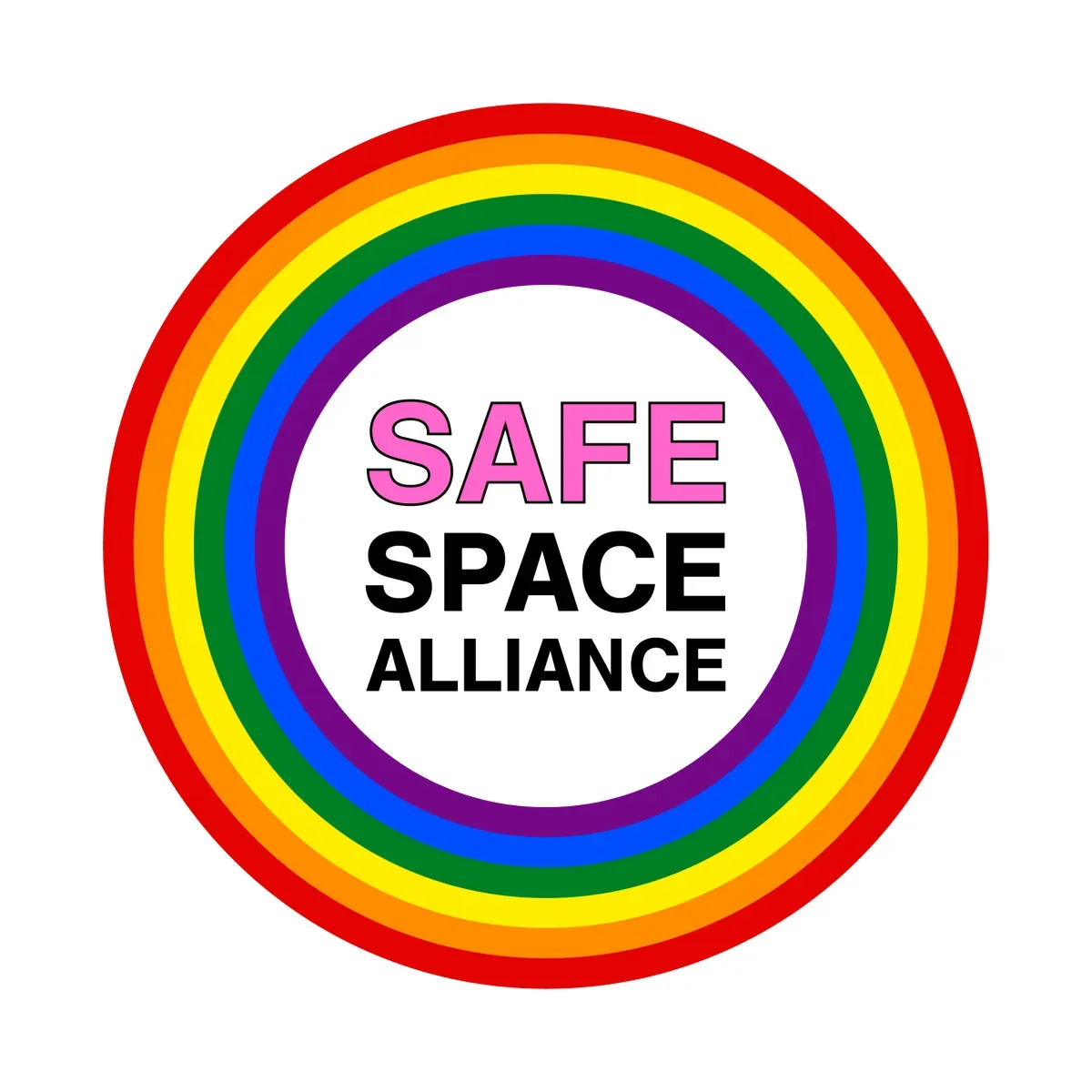 A safe space alliance logo with a rainbow in the middle