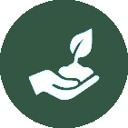 A hand holding a plant in a green circle.