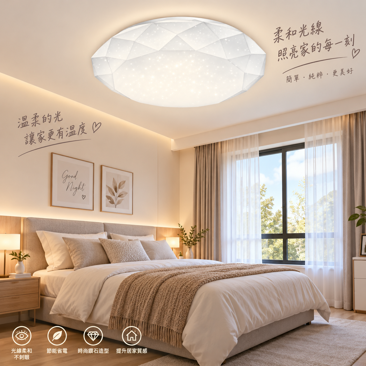 【亮博士】LED亮麗星鑽 90W 遙控調光調色/四段三色溫壁切模式+小夜燈2200K 吸頂燈