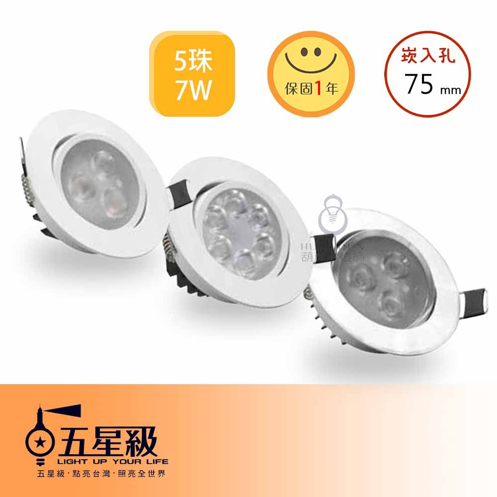 【五星級】LED 五珠崁燈 Ø75mm 7W