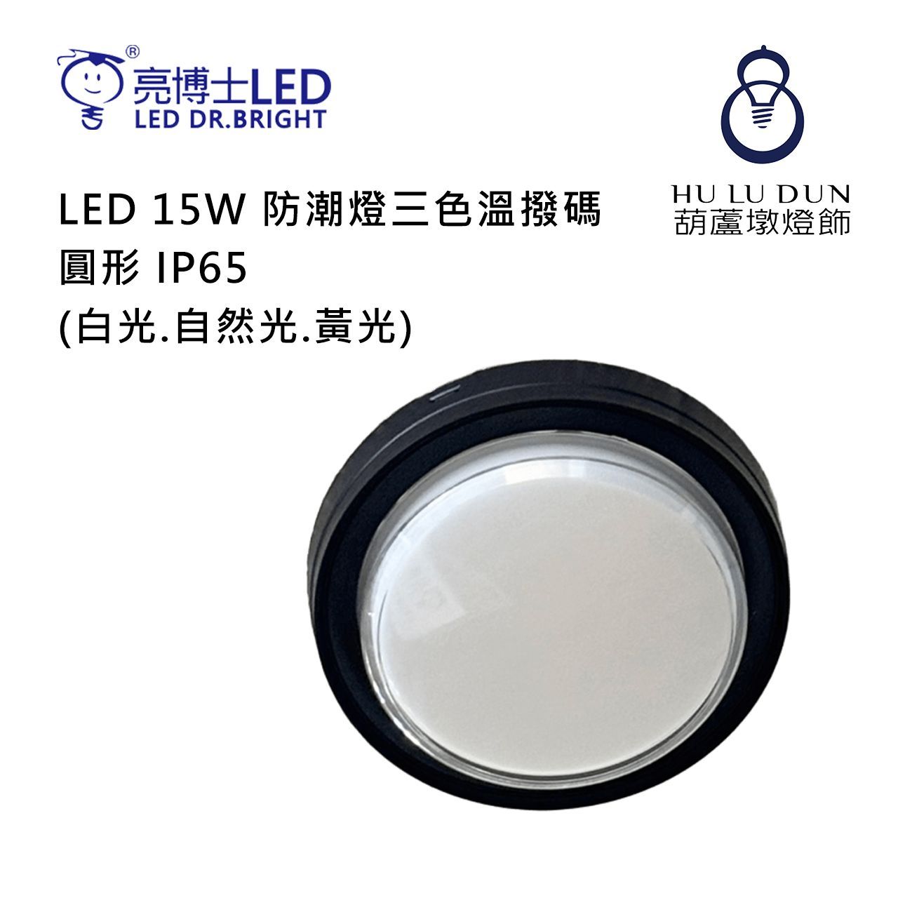【亮博士】LED 15W 防潮燈 三色溫撥碼 圓形 IP65