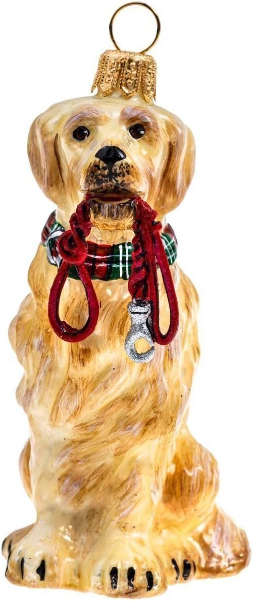 Golden Retriever with Leash and Plaid Collar Polish Ornament