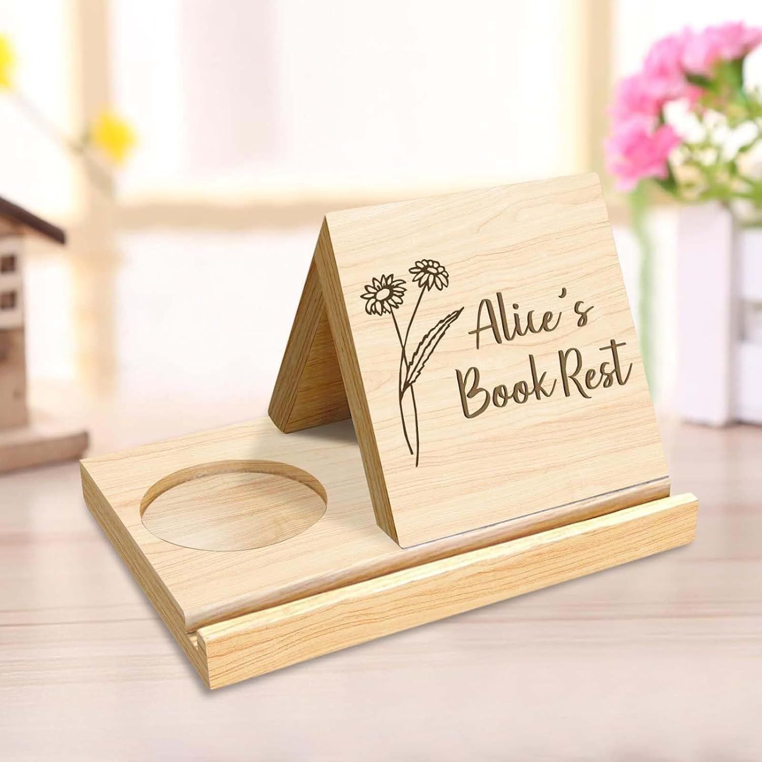 Personalized Solid Oak Wooden Triangle Book Rest