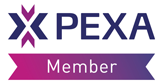 PEXA Member logo in purple and magenta with white text on a ribbon banner