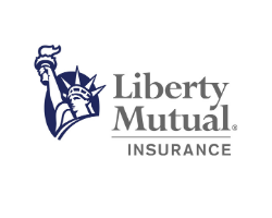 Liberty Mutual Insurance logo with the Statue of Liberty torch icon in blue and gray text