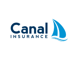 Canal Insurance logo with blue sailboat icon and navy text on white background