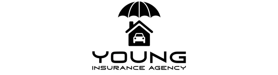 YOUNG Insurance Agency logo with black umbrella and house icon on a white background