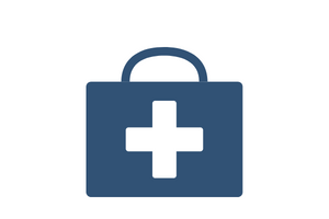 Blue medical bag icon with a white cross symbol