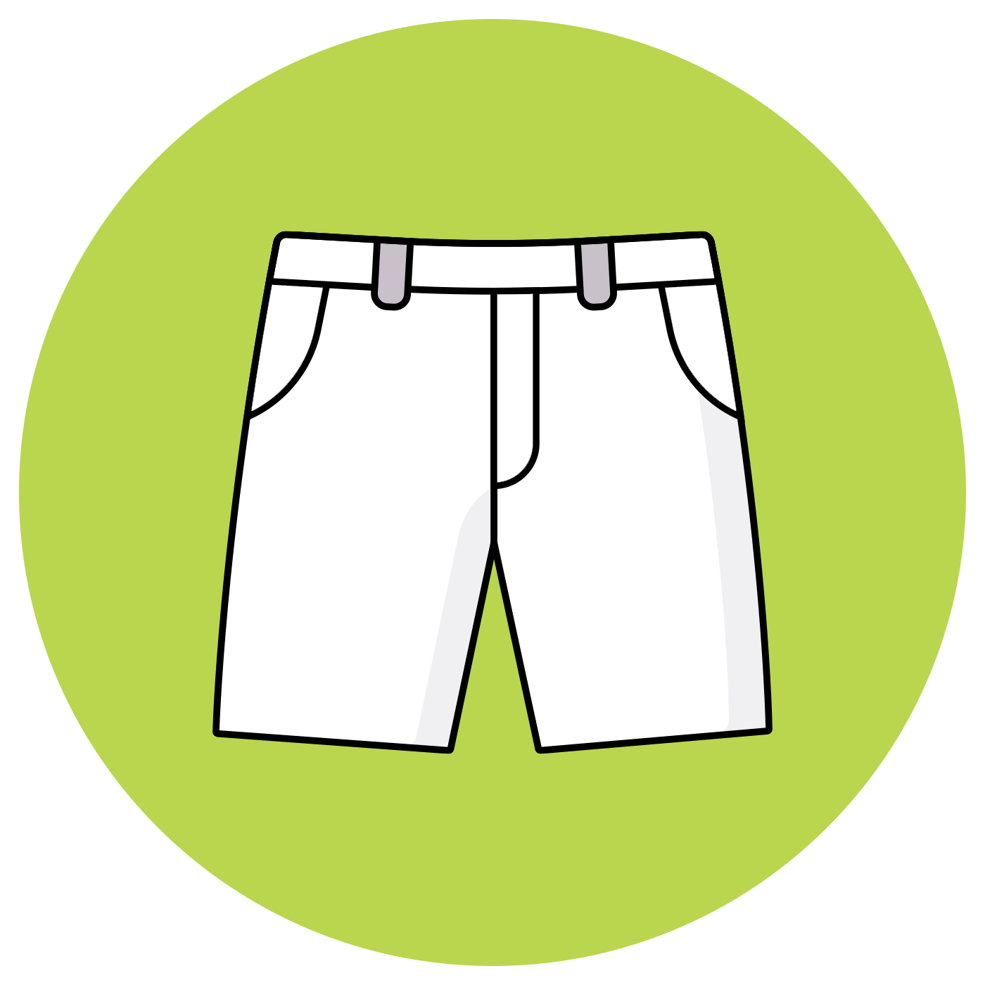White shorts with pockets in a green circle.