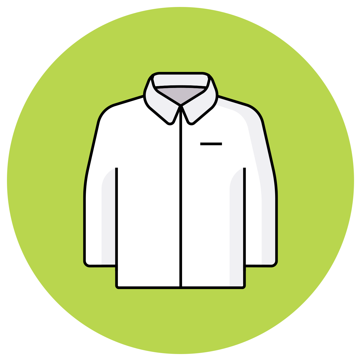 White button-down shirt with a collar inside a green circle.