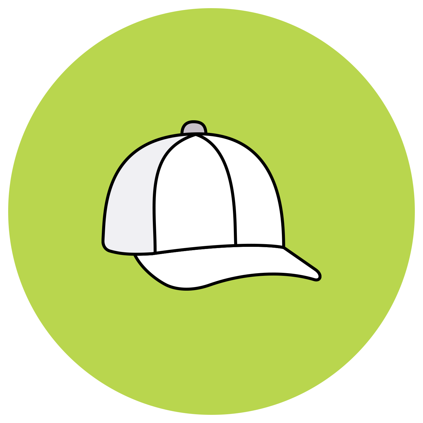 White baseball cap on a green background.