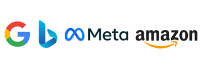 A google meta amazon logo on a white background.
