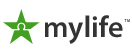 A mylife logo with a green star on a white background.