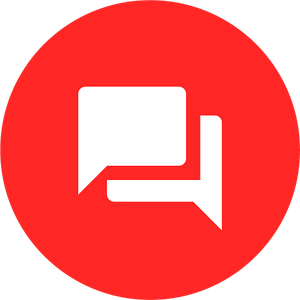 A red circle with a white speech bubble inside of it