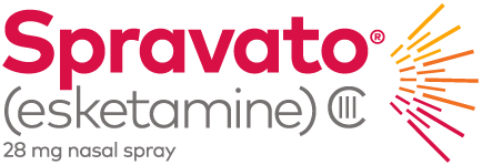A logo for a 28 mg nasal spray called spravato