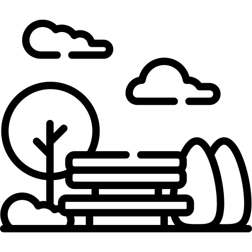 Gartenbank und Bäume icon