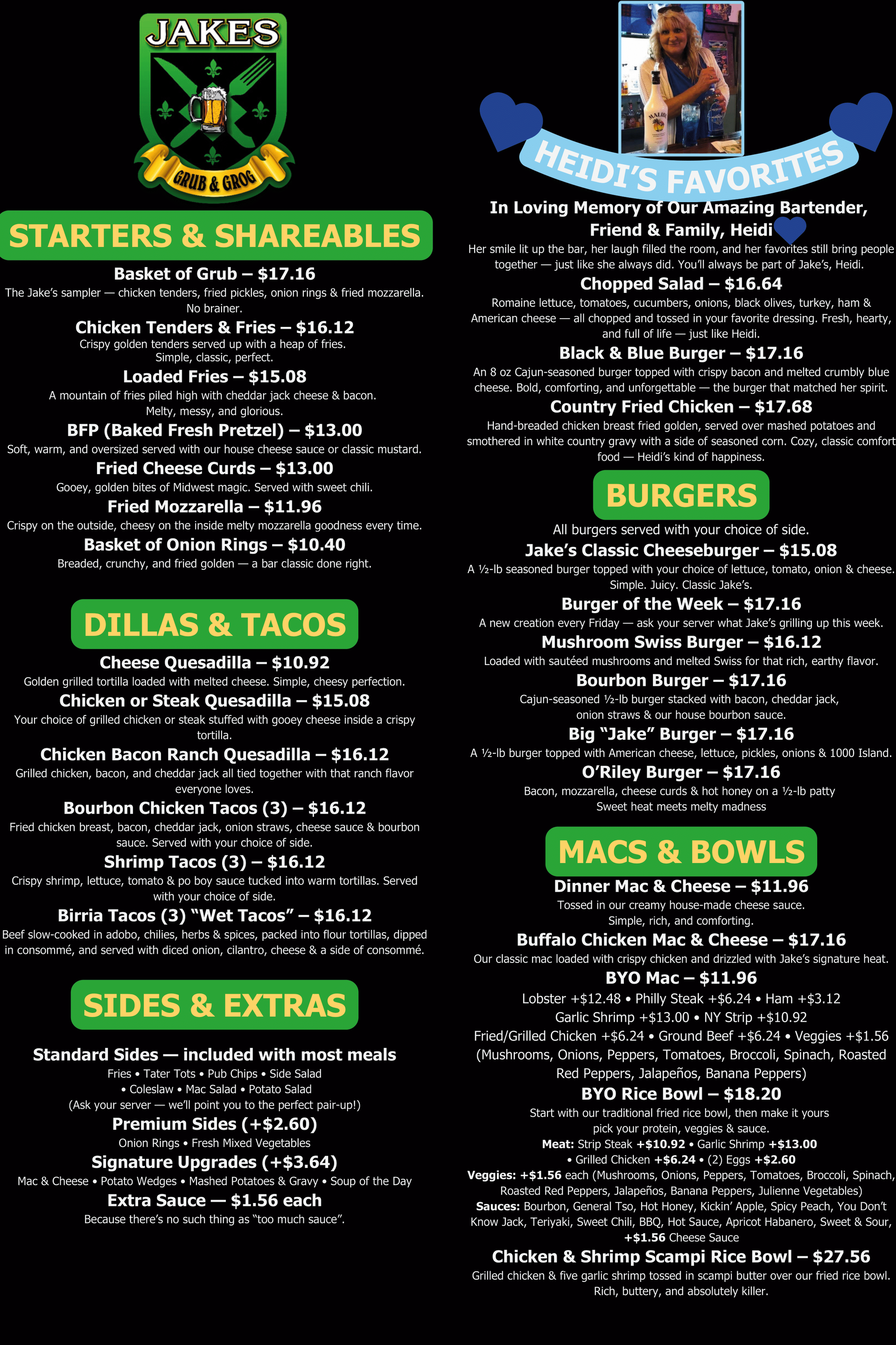 Jake's Menu 2024