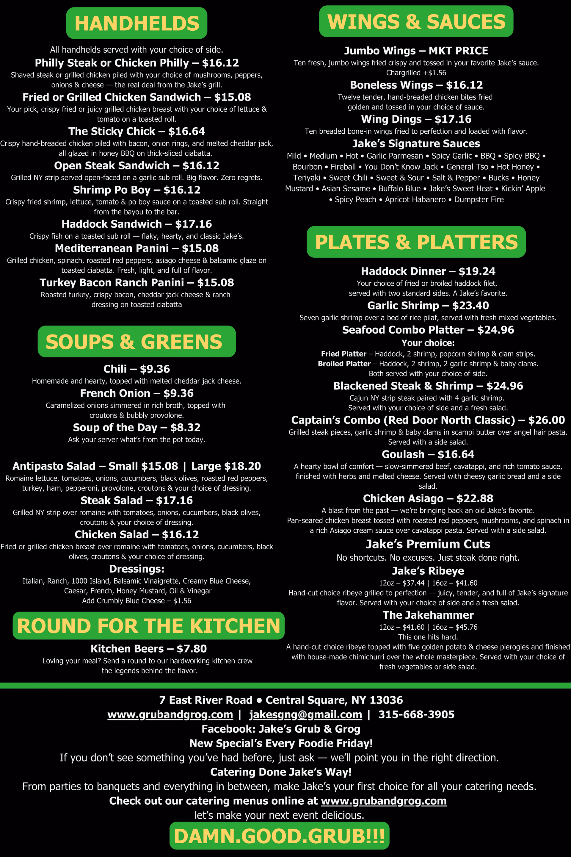 Jake's Menu 2024