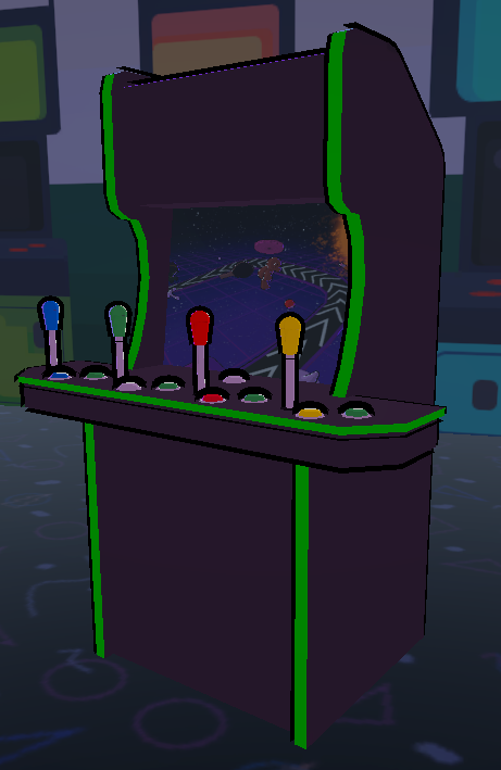 A cartoon drawing of an arcade machine with a green trim.