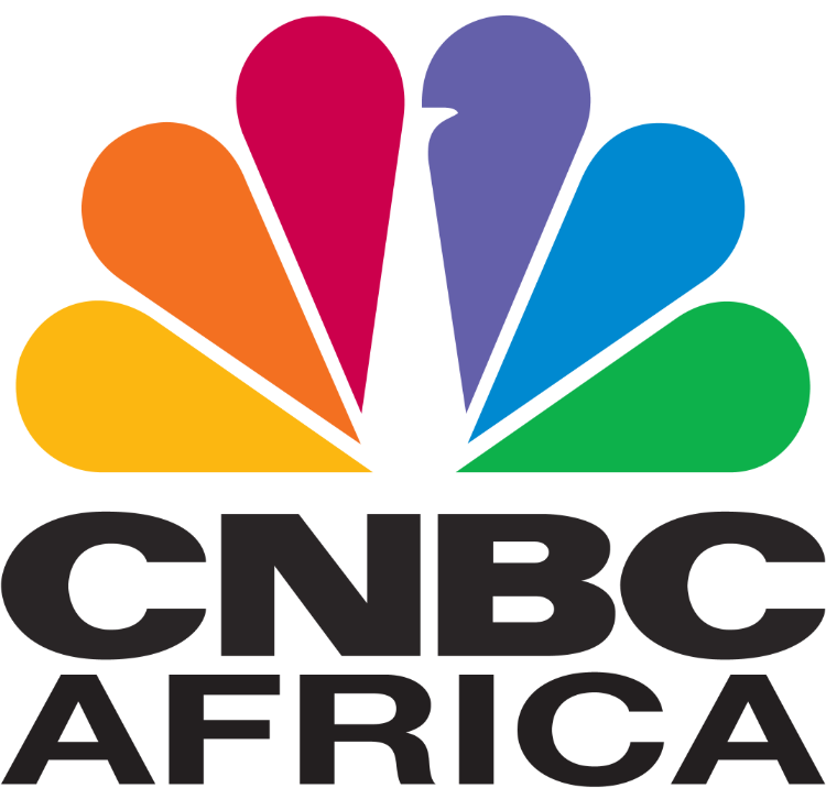 CNBC Africa logo: multi-colored peacock feather design above black text.
