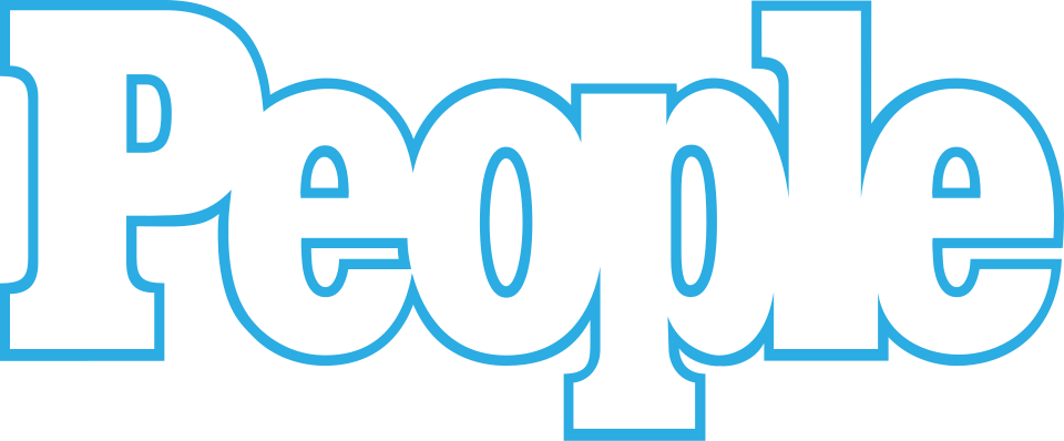 People magazine logo in white with a light blue outline.