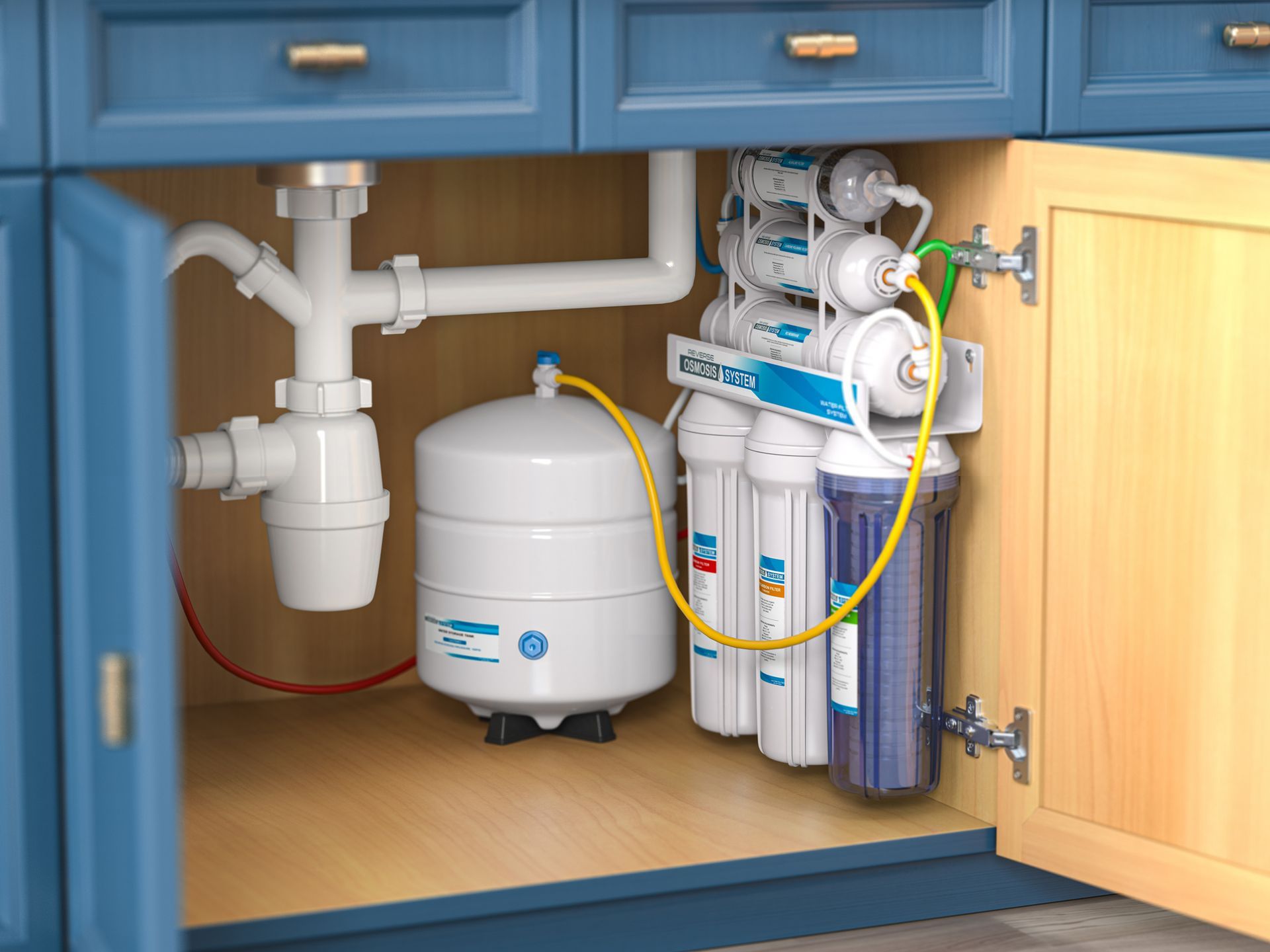Reverse osmosis water purification & cleaning system under kitchen sink installed by Aqua Clear.