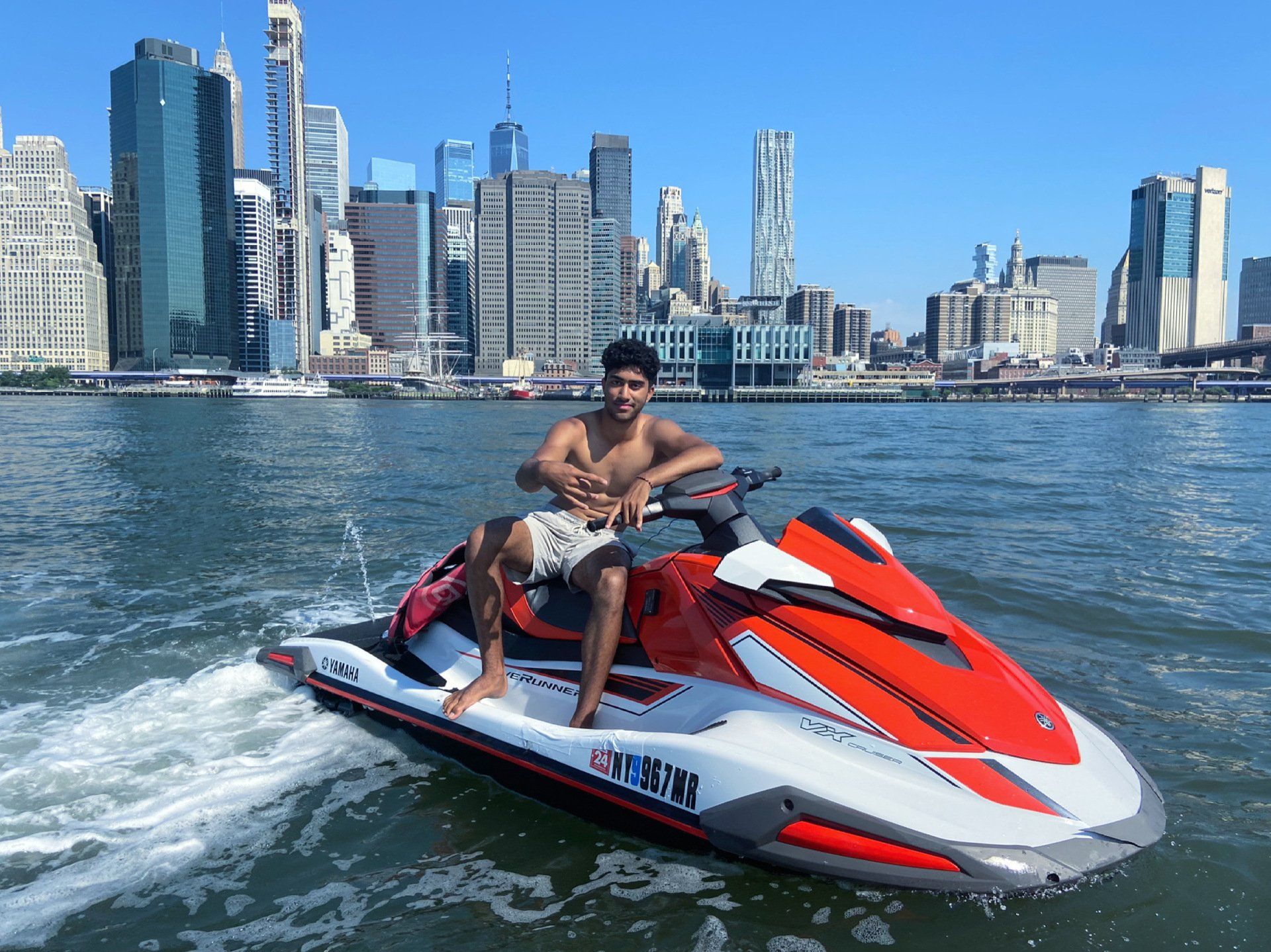 enjoying riding jet ski