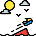 drawing of jetski in water with sun