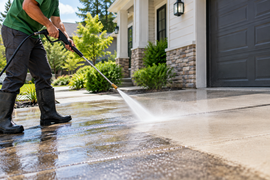 Suburban house with white picket fence, leafless tree, and parked cars under a clear blue sky