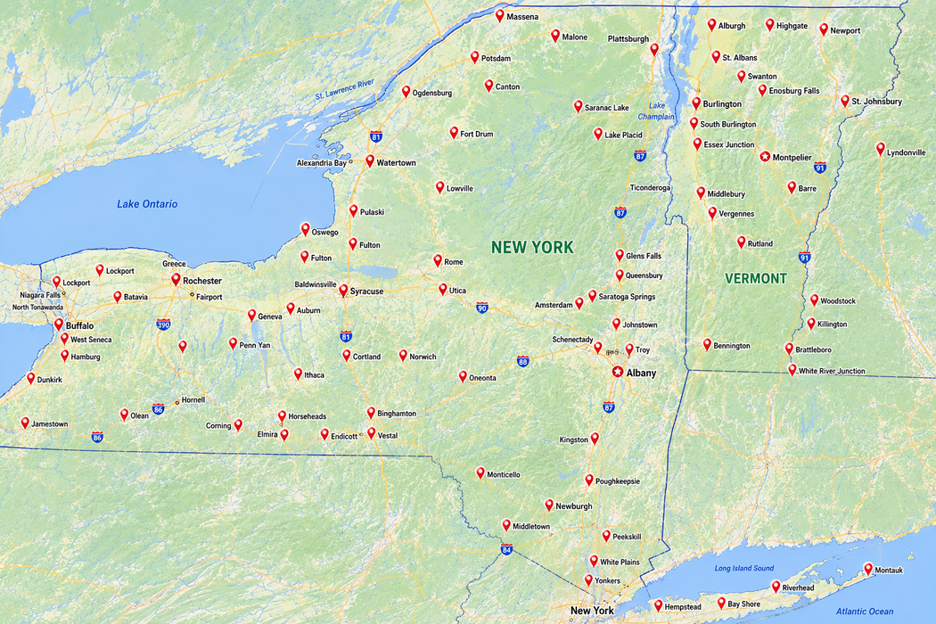Map of the Great Lakes region with many city markers and labels, showing Michigan, Wisconsin, and surrounding states.