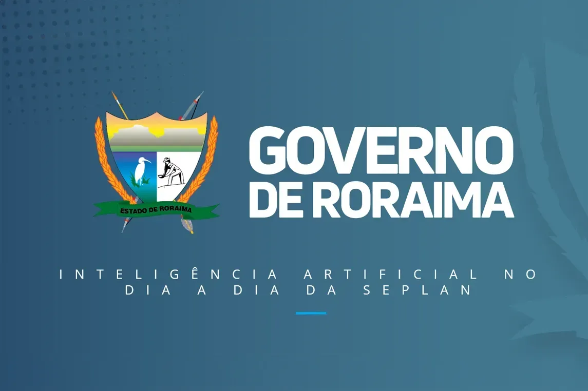 Logotipo do Governo de Roraima, Brasil, com brasão e texto sobre fundo azul.