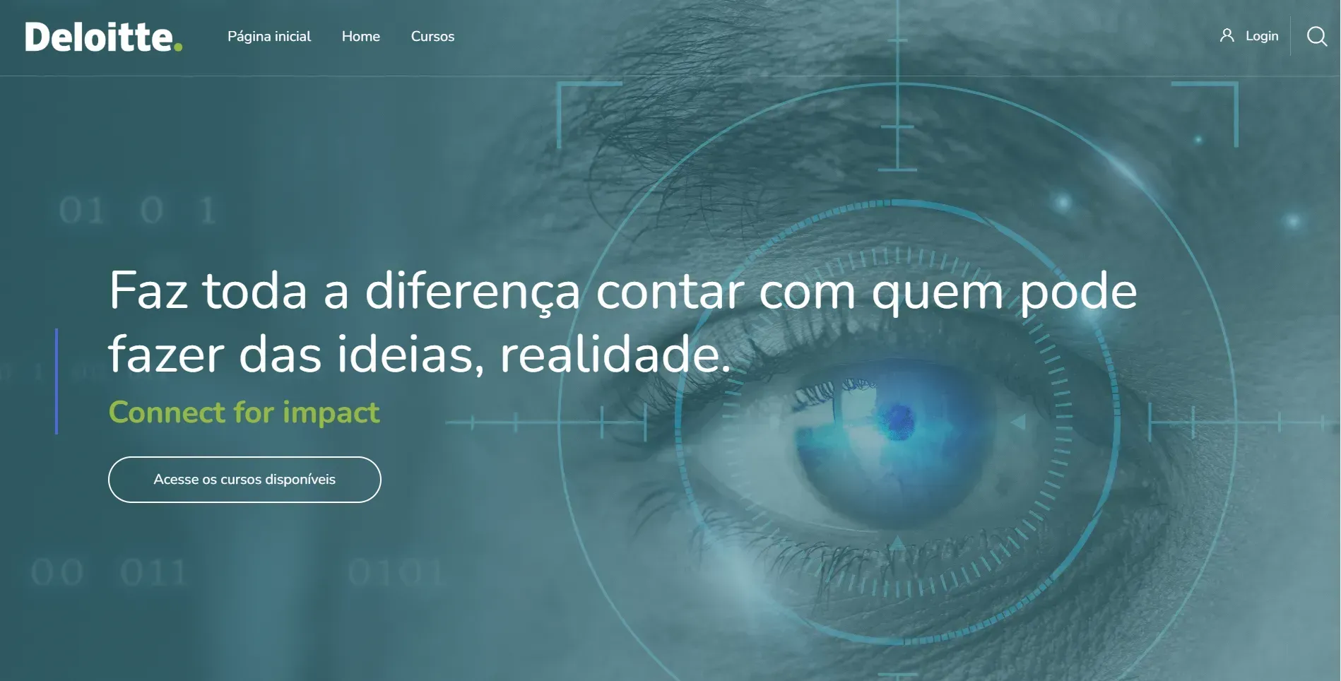 Deloitte website banner: eye with targeting grid, text