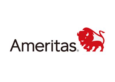Ameritas logo with black text and a red lion icon on a white background