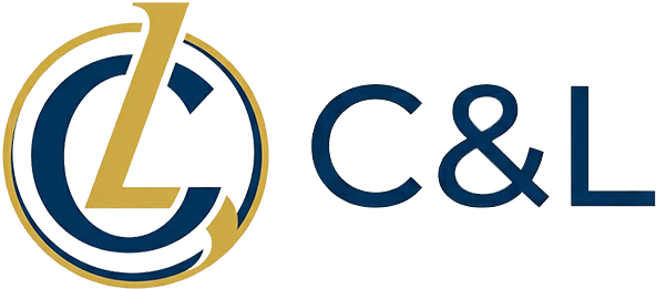 C&L logo with navy and gold circular emblem and stylized gold L on white background