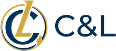 C&L logo with navy and gold circular emblem and stylized gold L on white background