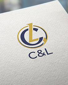 Gold and blue C&L logo on textured white paper